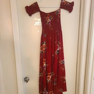 Red floral off the shoulder cover up dress